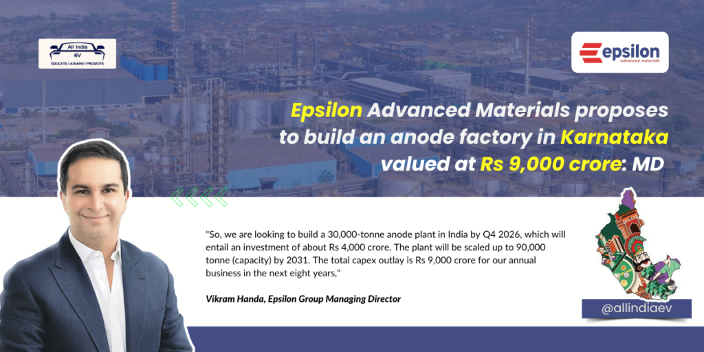 Epsilon Invests Rs 9,000 Crore in Karnataka Anode Facility