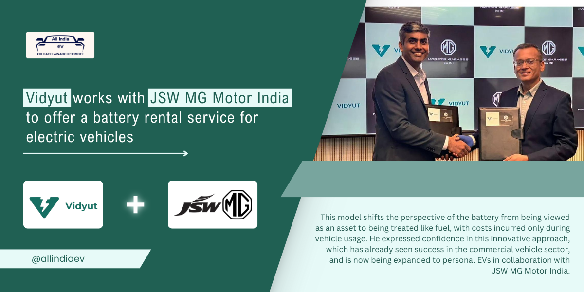 Vidyut and JSW MG Motor Launch Battery Rental