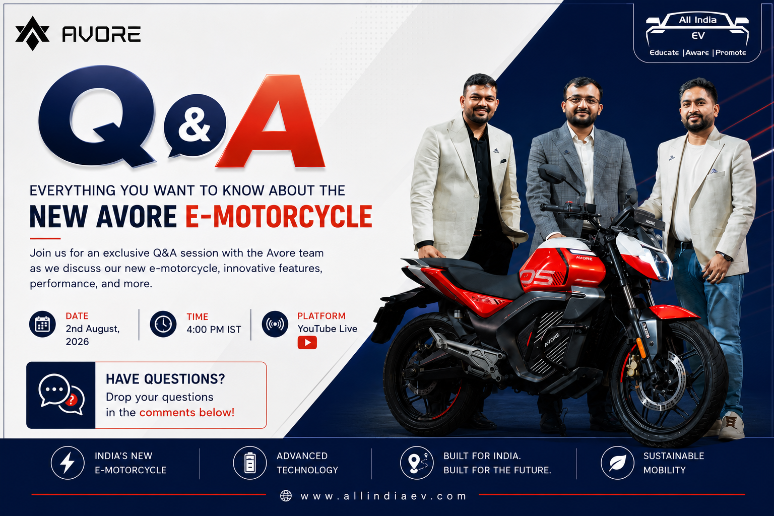 Avore Electric Launches Innovative E-Motorcycle in India Starting at ₹1.25 Lakh