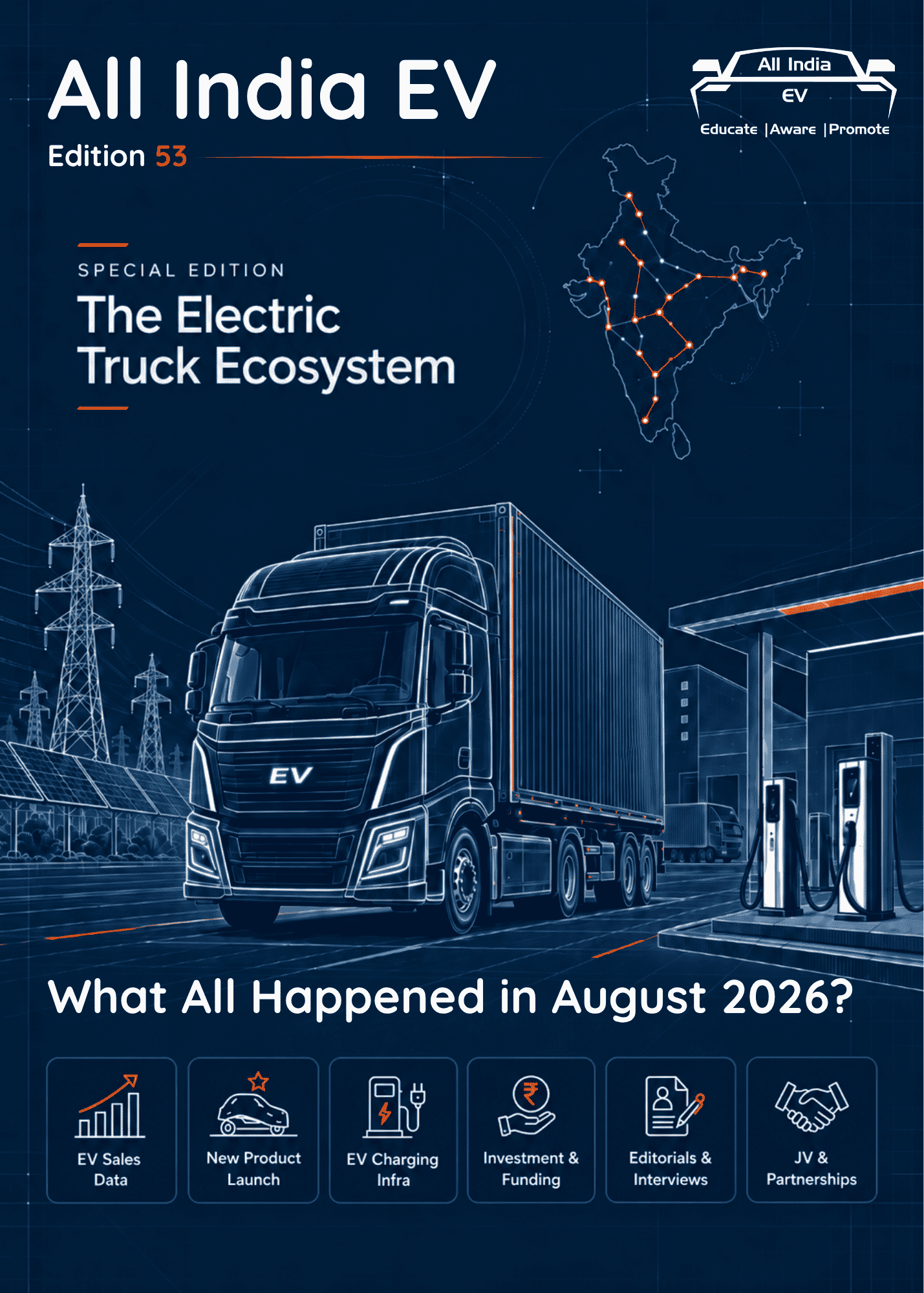 All India EV magazine, Edition 53, August 2026 — The Electric Truck Ecosystem cover